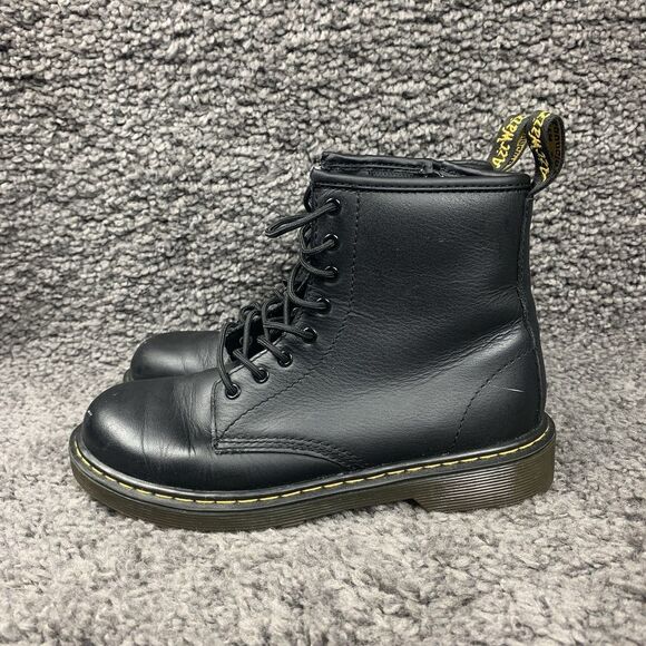 Dr Martens Delaney Black Leather Combat Boots Side Zip Womens Size 5 - Picture 1 of 8